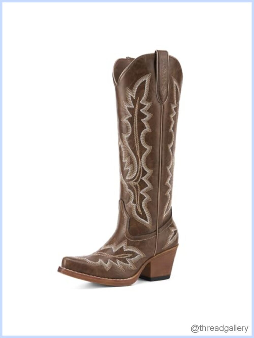 Synthetic Leather Knee High Cowboy Boots Snip Toe Cuban Heel Western